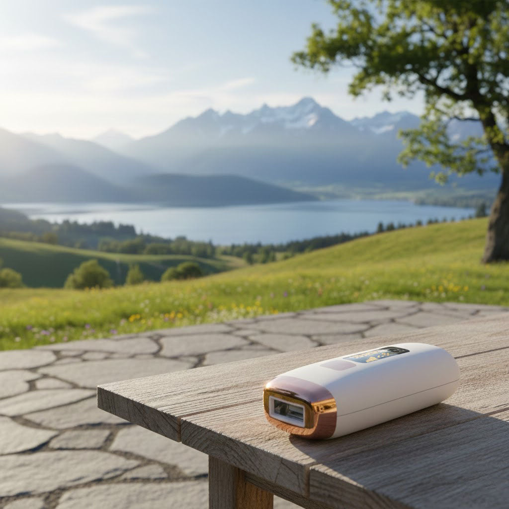 Épilateur lumière pulsée IPL photographié en extérieur, technologie d’épilation durable et sans douleur.