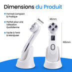 Dimensions du masseur facial RF/EMS avec tête à 4 électrodes, format compact et facile à manipuler