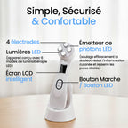 Masseur facial avec luminothérapie LED, électrodes et écran LCD pour soins du visage et raffermissement de la peau
